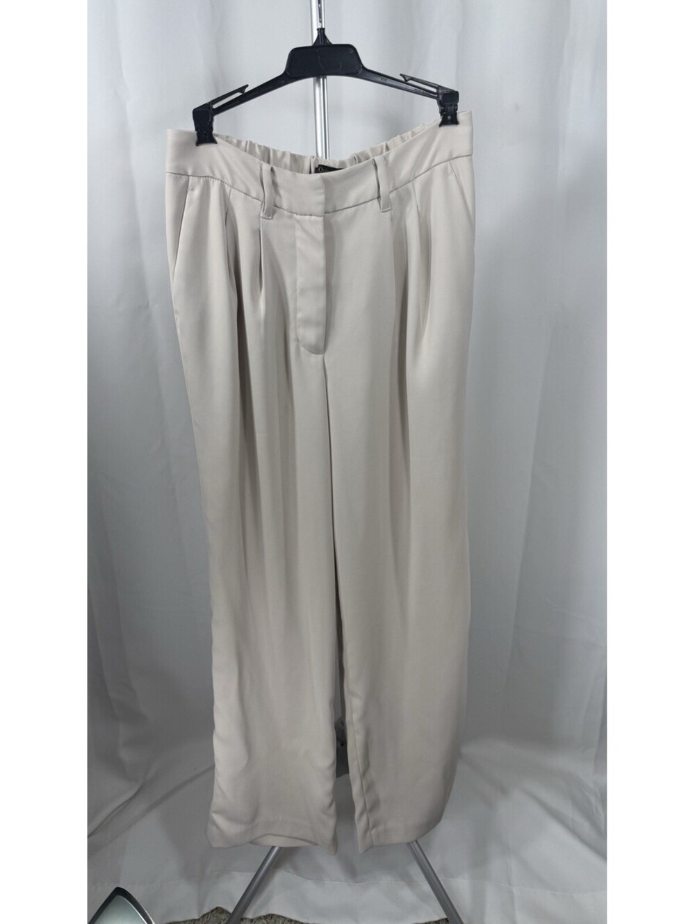 Quince Stretch Pleated Wide Leg Pants Size 10 Trouser Sand Beige High Waist